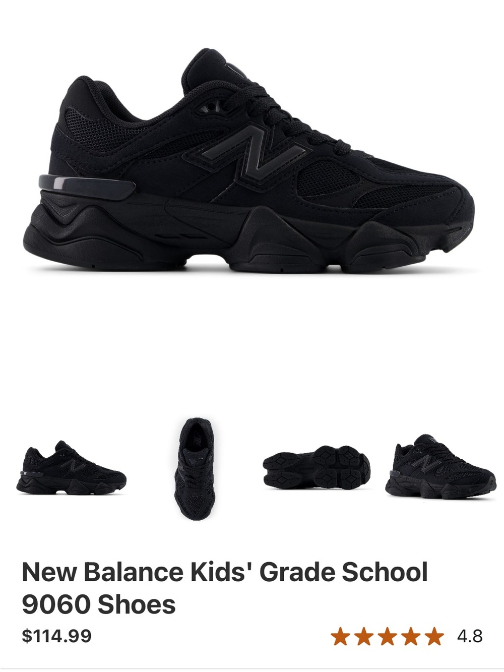 New Balance Black Chunky Kids' 9060 Sneakers